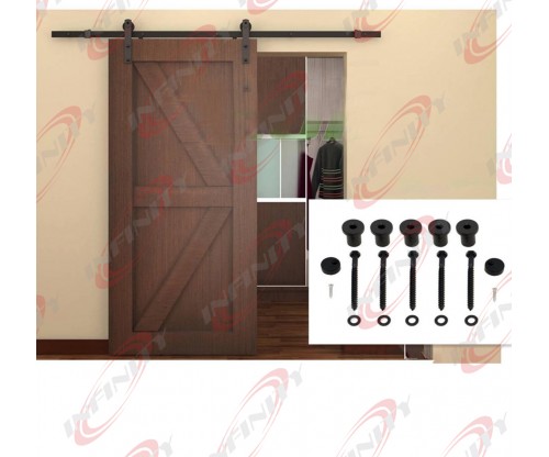 6Ft Sliding Door Closet Hardware Track Set 72" Rail Modern Style Black Barn Wood